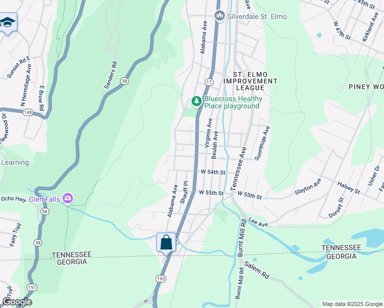 map of restaurants, bars, coffee shops, grocery stores, and more near 1610 West 53rd Street in Chattanooga