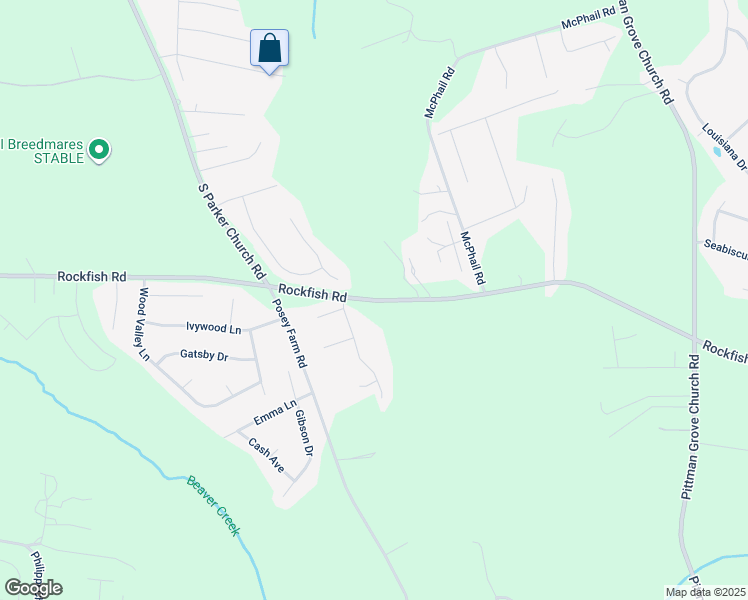 map of restaurants, bars, coffee shops, grocery stores, and more near Rockfish Road in Raeford