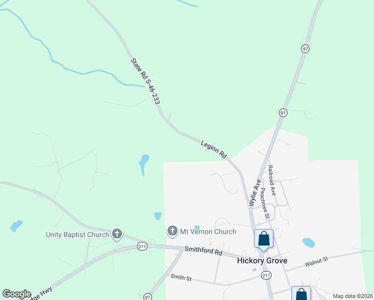 map of restaurants, bars, coffee shops, grocery stores, and more near 1155 Legion Road in Hickory Grove