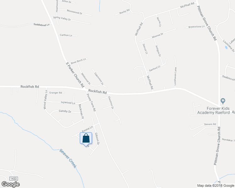 map of restaurants, bars, coffee shops, grocery stores, and more near Rockfish Road in Raeford