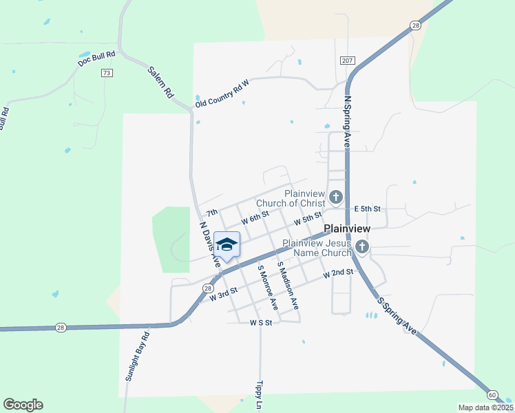 map of restaurants, bars, coffee shops, grocery stores, and more near 301 North Madison Avenue in Plainview