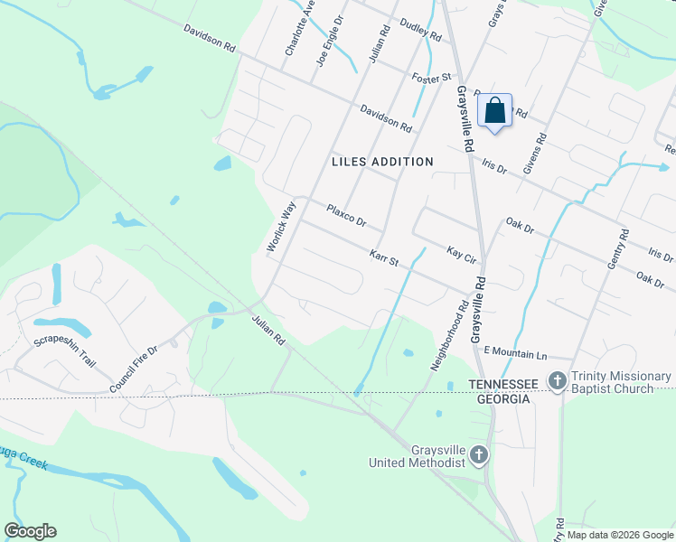 map of restaurants, bars, coffee shops, grocery stores, and more near 8015 Rosemere Way in Chattanooga