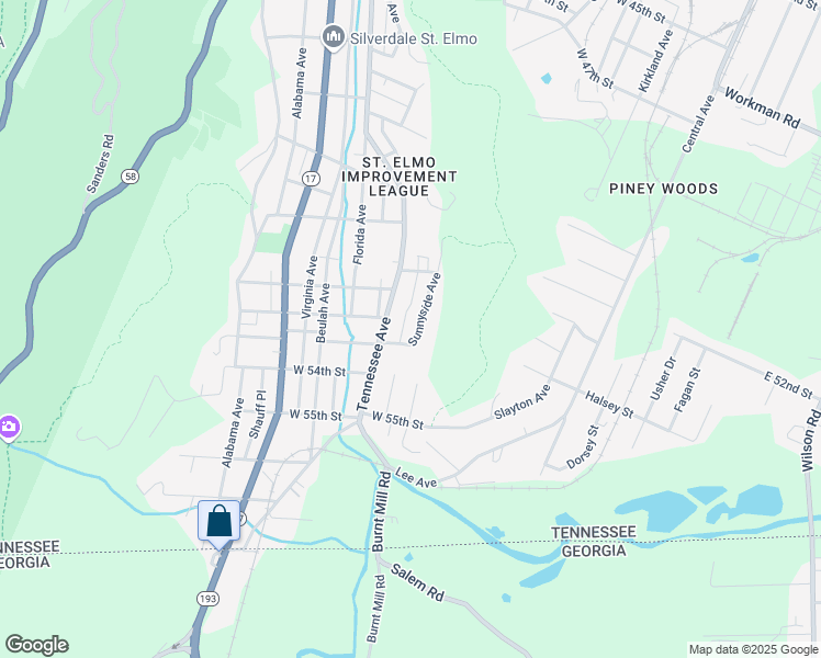 map of restaurants, bars, coffee shops, grocery stores, and more near 5212 Sunnyside Avenue in Chattanooga