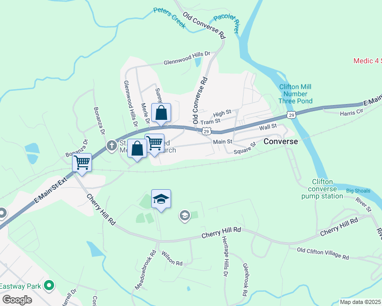 map of restaurants, bars, coffee shops, grocery stores, and more near in Converse