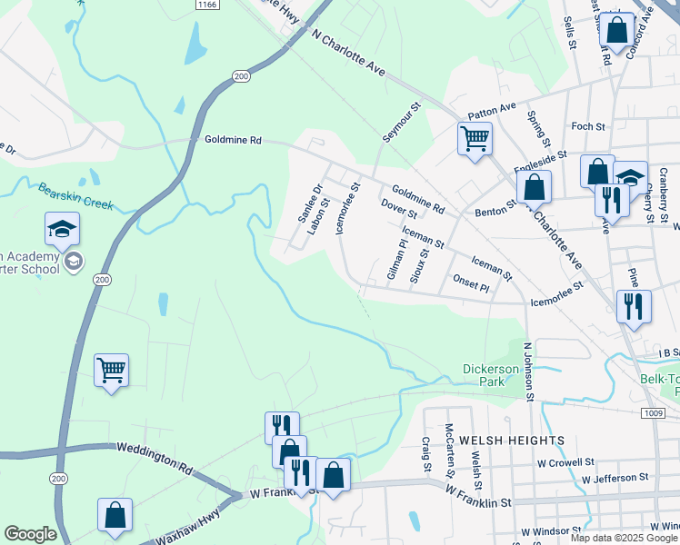 map of restaurants, bars, coffee shops, grocery stores, and more near 1611 Icemorlee Street in Monroe