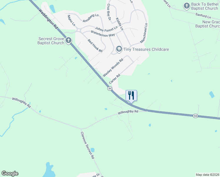 map of restaurants, bars, coffee shops, grocery stores, and more near Weddington Road in Monroe