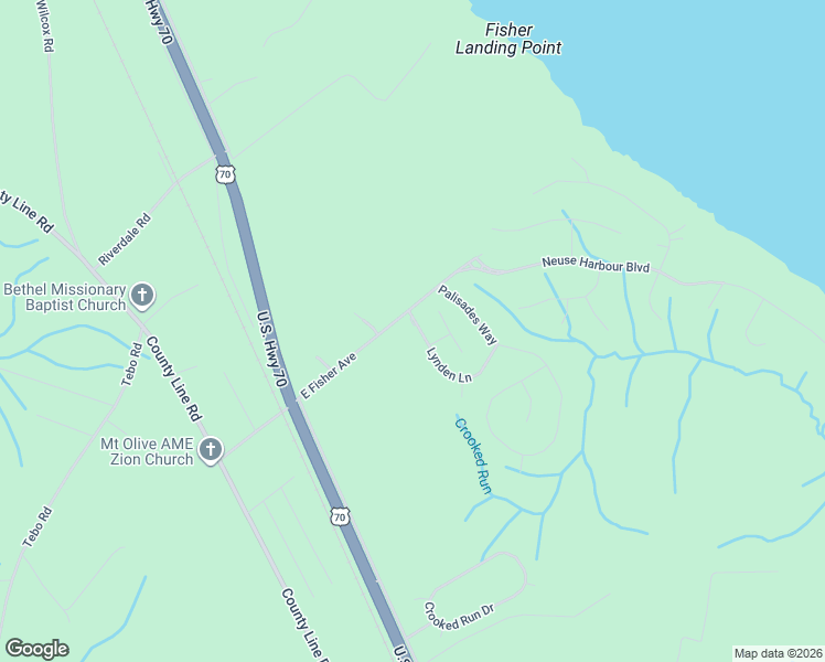 map of restaurants, bars, coffee shops, grocery stores, and more near 104 Lynden Lane in New Bern