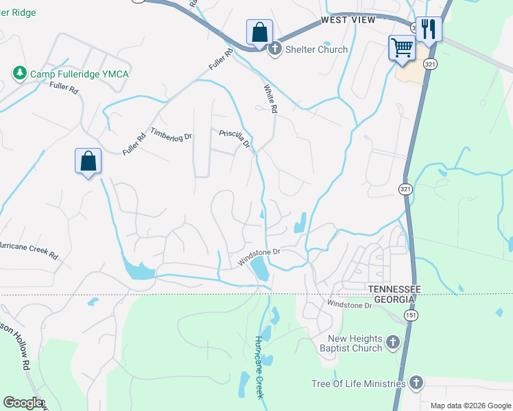 map of restaurants, bars, coffee shops, grocery stores, and more near 9505 Lazy Circles Drive in Ooltewah