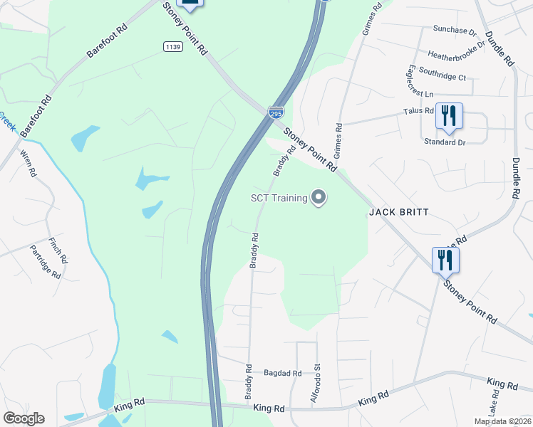 map of restaurants, bars, coffee shops, grocery stores, and more near 3183 Braddy Road in Fayetteville