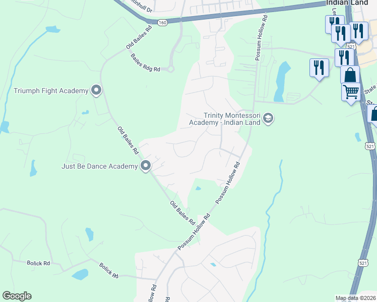 map of restaurants, bars, coffee shops, grocery stores, and more near 7138 Dove Field Lane in Indian Land