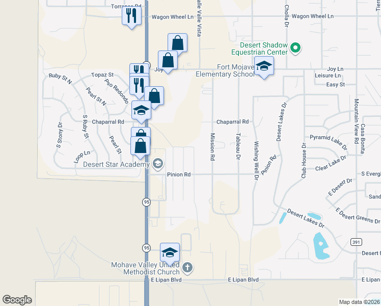 map of restaurants, bars, coffee shops, grocery stores, and more near 5727-5735 Ruth Dr in Fort Mohave