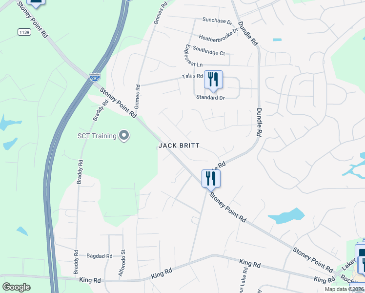 map of restaurants, bars, coffee shops, grocery stores, and more near 7513 Hammersley Road in Fayetteville