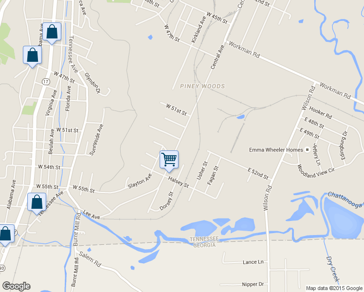 map of restaurants, bars, coffee shops, grocery stores, and more near 5216 Central Avenue in Chattanooga