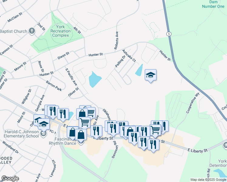 map of restaurants, bars, coffee shops, grocery stores, and more near 846 Wilcrest Court in York