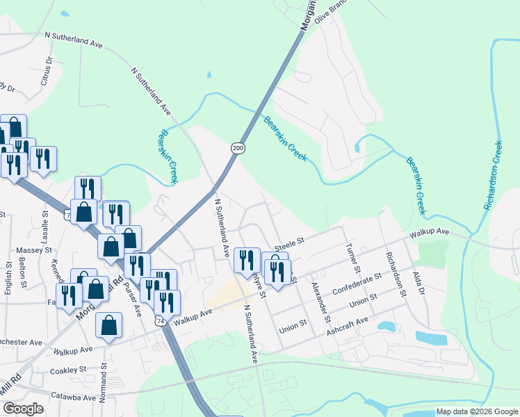 map of restaurants, bars, coffee shops, grocery stores, and more near 1807 Polk Street in Monroe