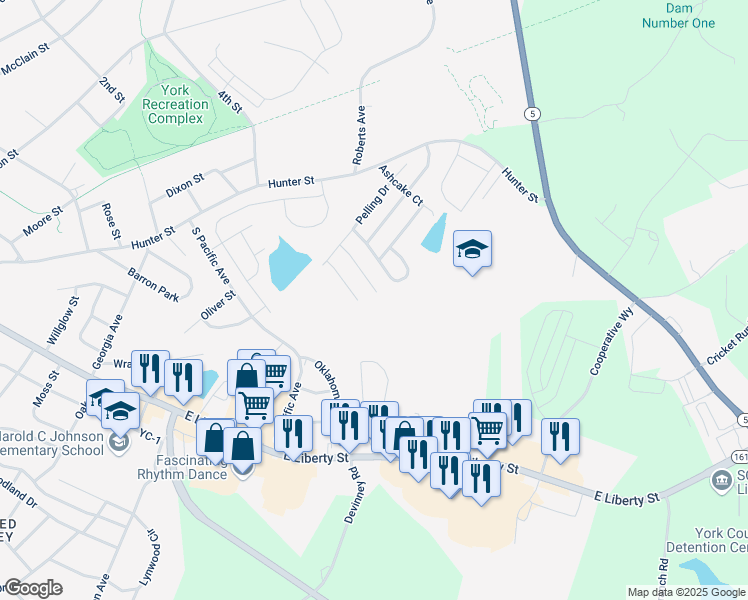 map of restaurants, bars, coffee shops, grocery stores, and more near 758 Erinbrook Court in York