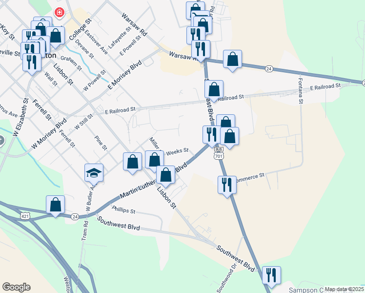 map of restaurants, bars, coffee shops, grocery stores, and more near 407 Fowler Street in Clinton