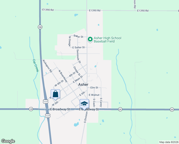 map of restaurants, bars, coffee shops, grocery stores, and more near 113 North Division Street in Asher