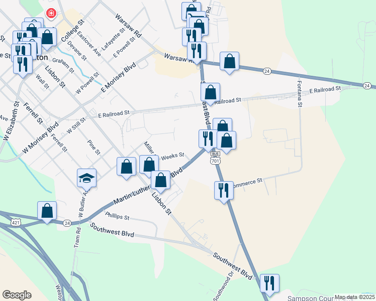 map of restaurants, bars, coffee shops, grocery stores, and more near 407 Fowler Street in Clinton