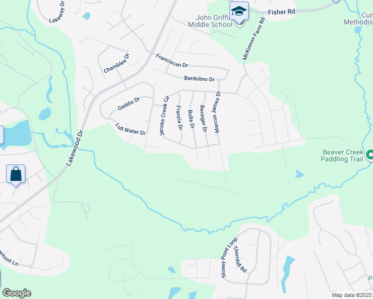 map of restaurants, bars, coffee shops, grocery stores, and more near 6808 Jacobs Creek Circle in Fayetteville
