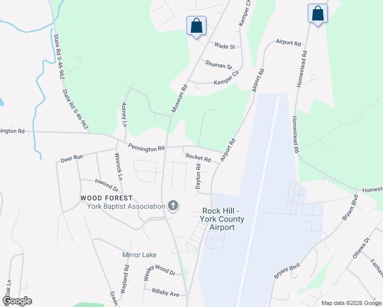 map of restaurants, bars, coffee shops, grocery stores, and more near 3060 Rocket Road in Rock Hill