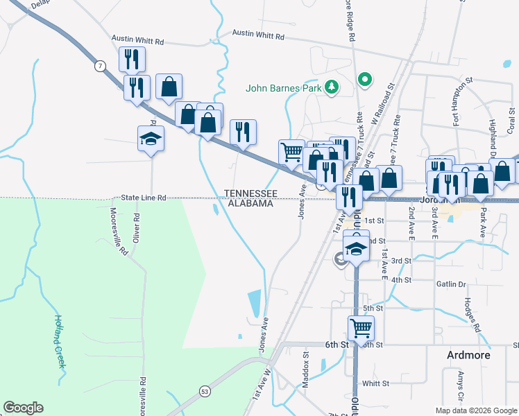 map of restaurants, bars, coffee shops, grocery stores, and more near 26210 State Line Road in Ardmore
