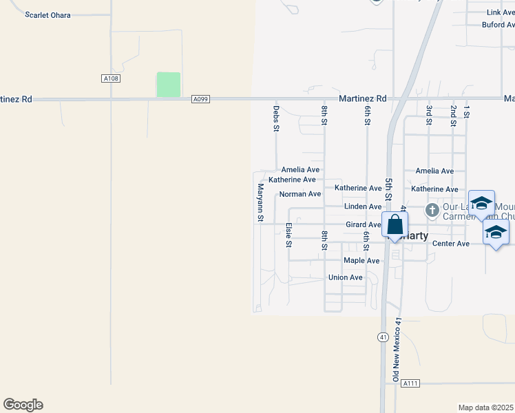 map of restaurants, bars, coffee shops, grocery stores, and more near 1313 Maryann Street in Moriarty