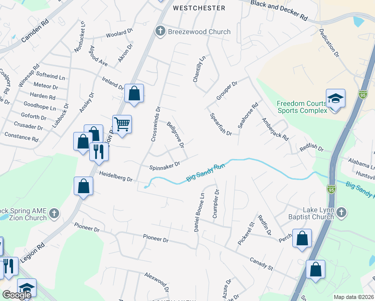 map of restaurants, bars, coffee shops, grocery stores, and more near 504 Bellgrove Drive in Hope Mills