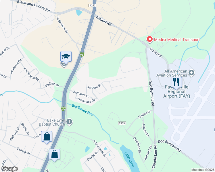 map of restaurants, bars, coffee shops, grocery stores, and more near 2905 Birmingham Dr in Fayetteville