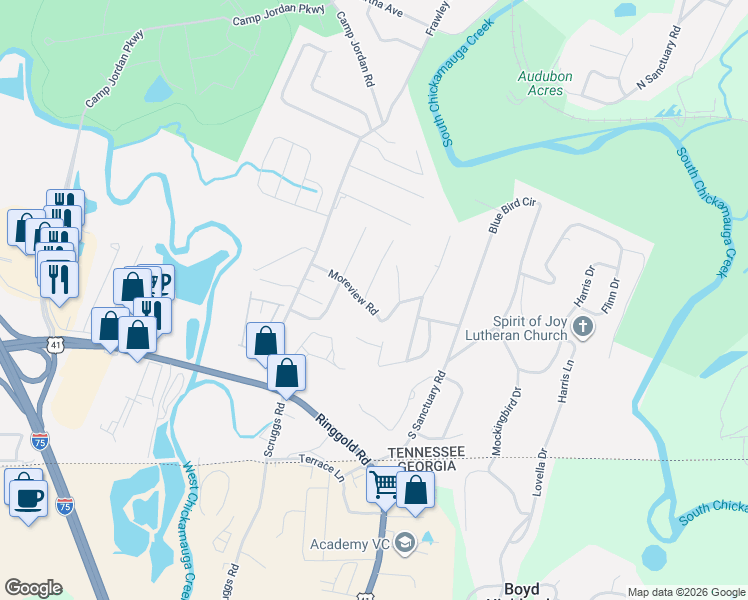 map of restaurants, bars, coffee shops, grocery stores, and more near 547 Benson Drive in Chattanooga