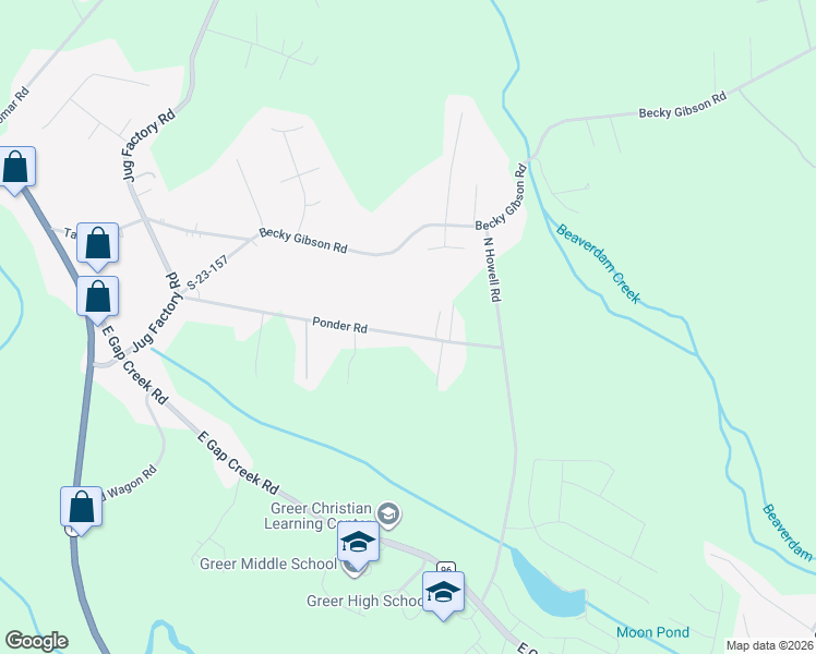 map of restaurants, bars, coffee shops, grocery stores, and more near 313 Ponder Road in Greer