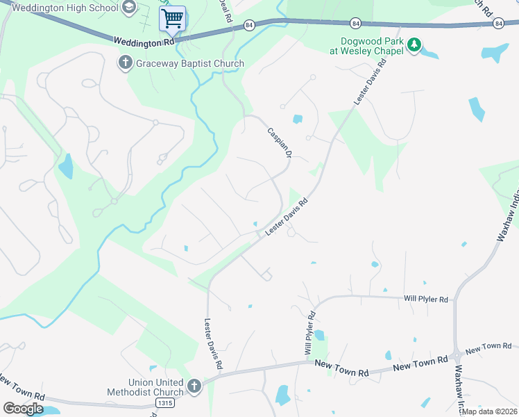map of restaurants, bars, coffee shops, grocery stores, and more near 300 Tallow Tree Court in Waxhaw
