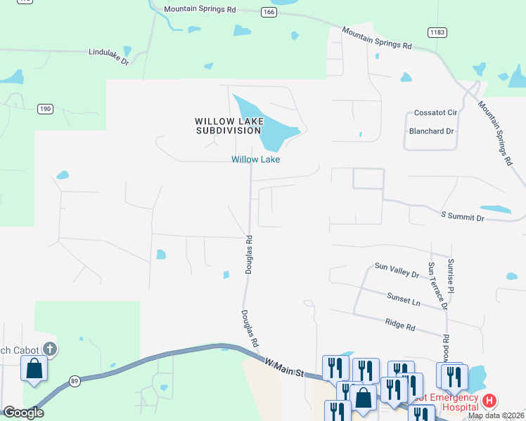 map of restaurants, bars, coffee shops, grocery stores, and more near 585 Crepe Myrtle Loop in Cabot