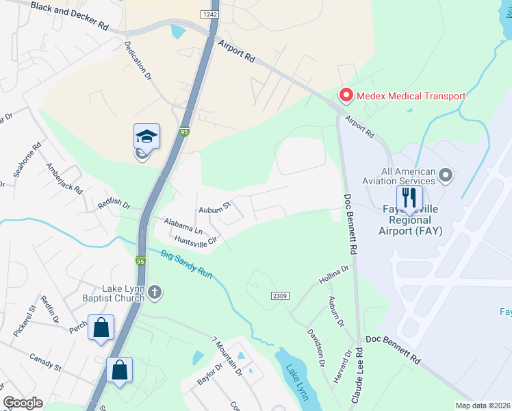 map of restaurants, bars, coffee shops, grocery stores, and more near 2905 Birmingham Drive in Fayetteville