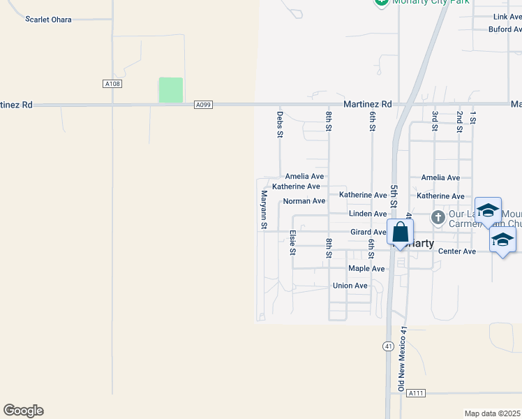 map of restaurants, bars, coffee shops, grocery stores, and more near 1313 Maryann Street in Moriarty