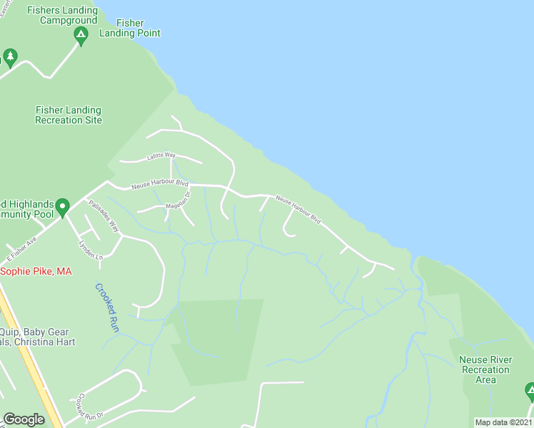 map of restaurants, bars, coffee shops, grocery stores, and more near 105 Hawkes Pointe in New Bern