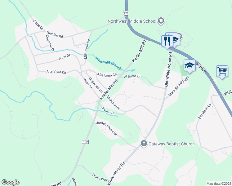 map of restaurants, bars, coffee shops, grocery stores, and more near 205 Crown Court in Travelers Rest