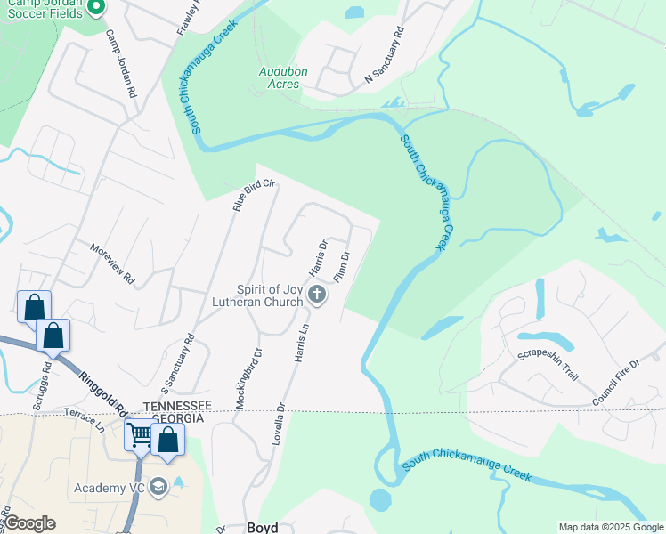 map of restaurants, bars, coffee shops, grocery stores, and more near 808 Flinn Drive in Chattanooga