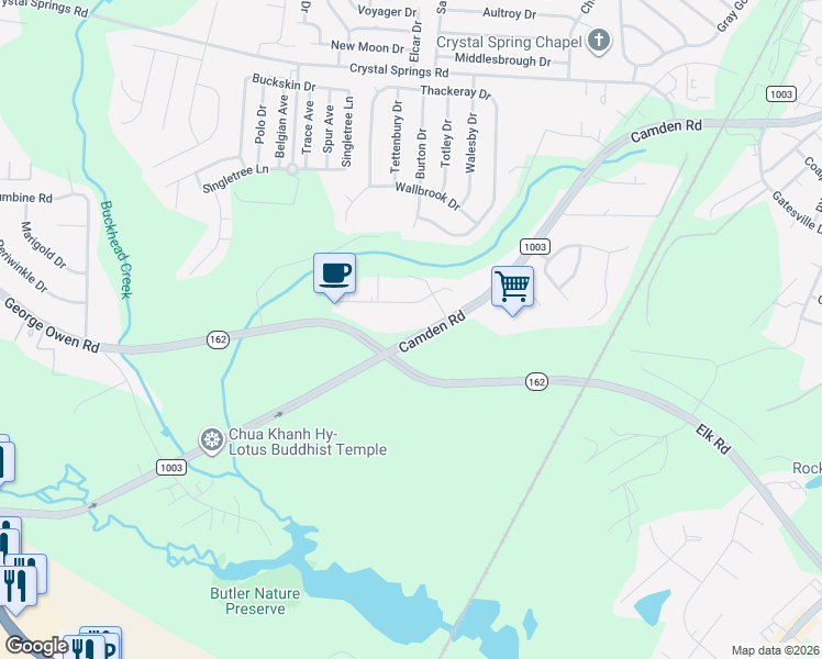map of restaurants, bars, coffee shops, grocery stores, and more near 5021 Steed Road in Fayetteville