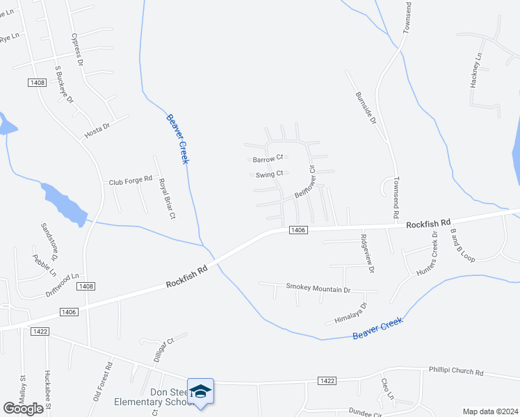 map of restaurants, bars, coffee shops, grocery stores, and more near 111 Ayana Court in Raeford