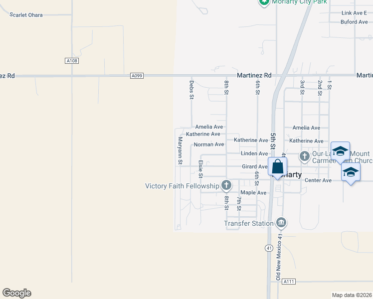 map of restaurants, bars, coffee shops, grocery stores, and more near 1313 Michael Street in Moriarty