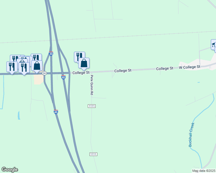 map of restaurants, bars, coffee shops, grocery stores, and more near 135 Mathis Family Lane in Warsaw