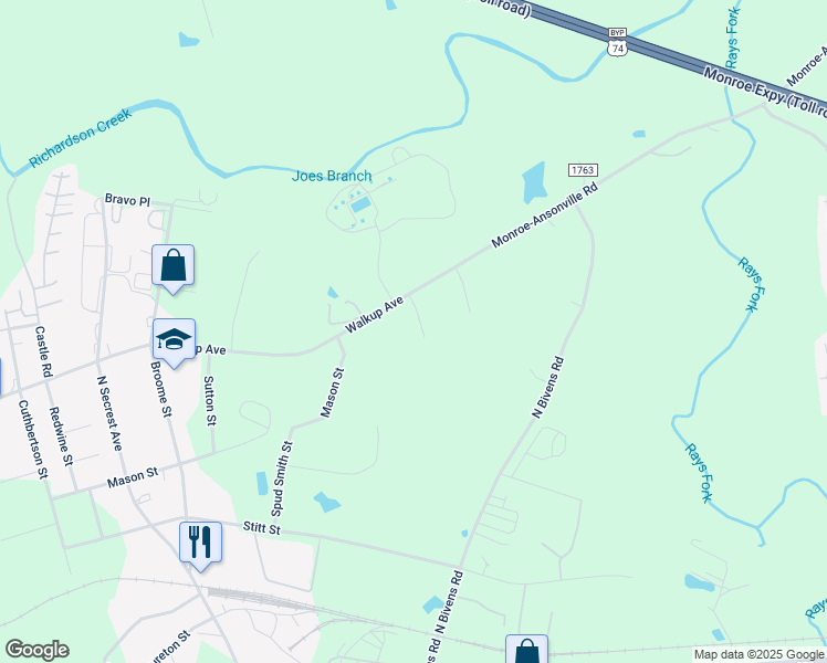 map of restaurants, bars, coffee shops, grocery stores, and more near 589 Frances Street in Monroe