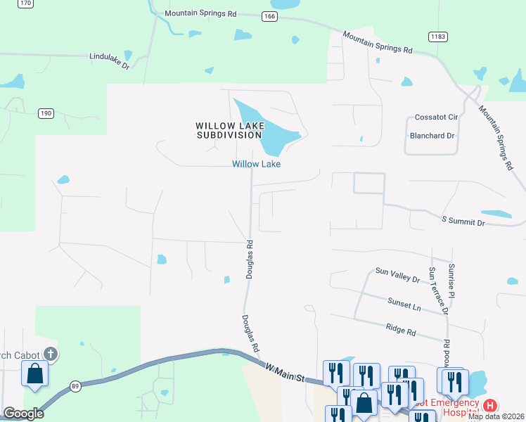 map of restaurants, bars, coffee shops, grocery stores, and more near 584 Crepe Myrtle Loop in Cabot