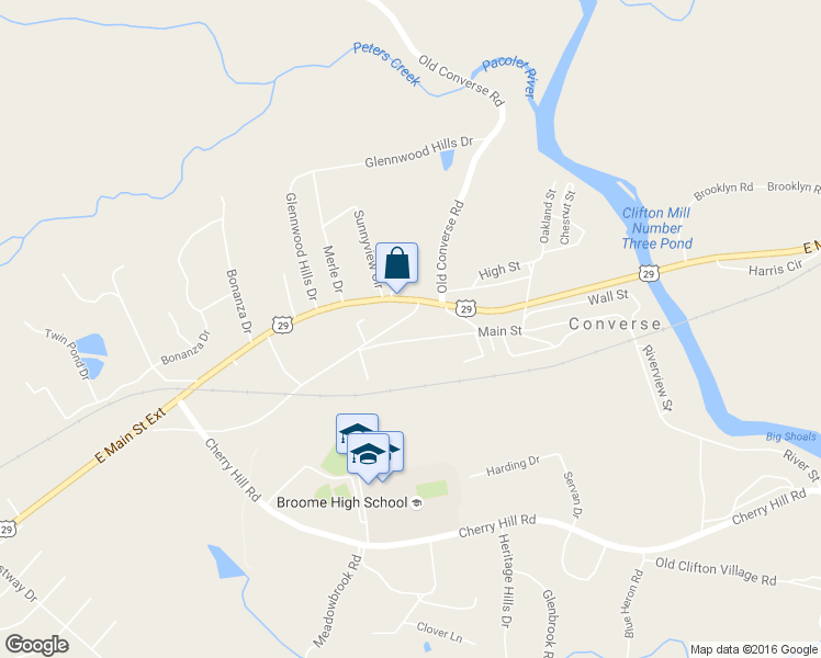 map of restaurants, bars, coffee shops, grocery stores, and more near 179 Old Converse Road in Spartanburg