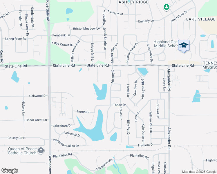 map of restaurants, bars, coffee shops, grocery stores, and more near 9321 Hickory Drive in Olive Branch
