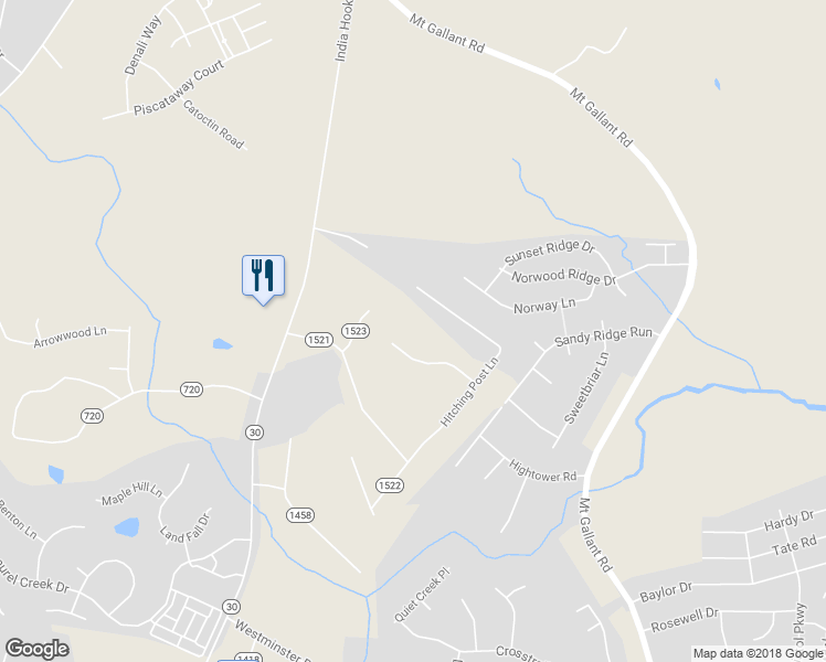 map of restaurants, bars, coffee shops, grocery stores, and more near 2428 Creek Crossing in Rock Hill