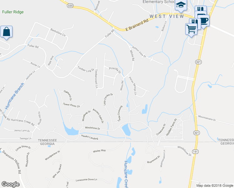 map of restaurants, bars, coffee shops, grocery stores, and more near 9461 Lazy Circles Dr in Ooltewah