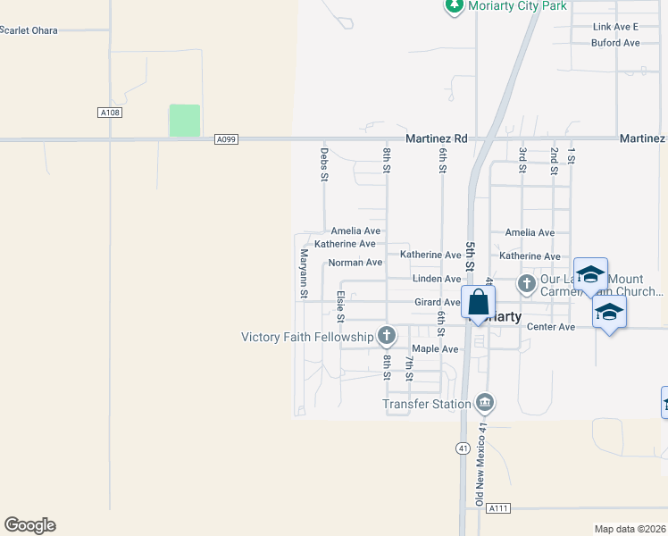 map of restaurants, bars, coffee shops, grocery stores, and more near 1313 Michael Street in Moriarty