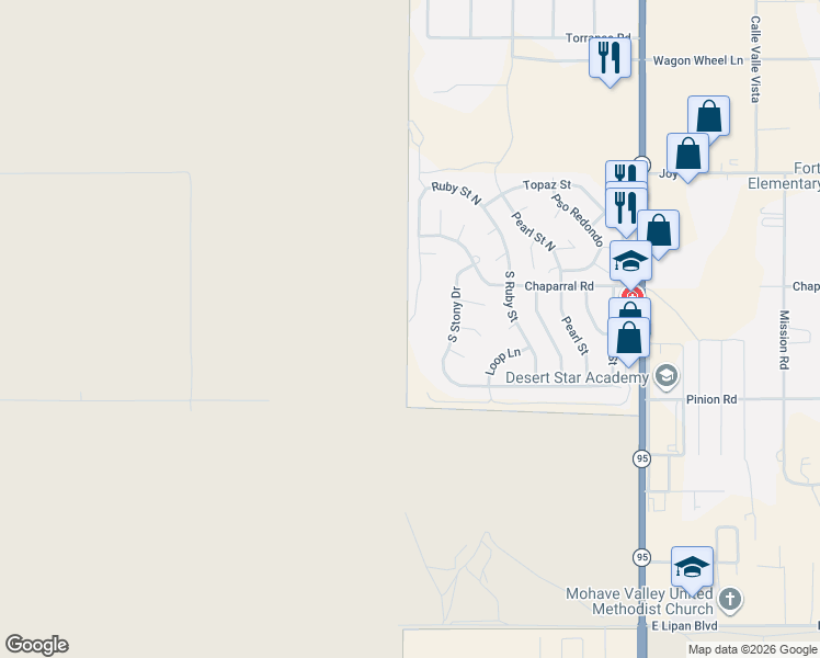 map of restaurants, bars, coffee shops, grocery stores, and more near 5658 Ruby Street South W in Fort Mohave